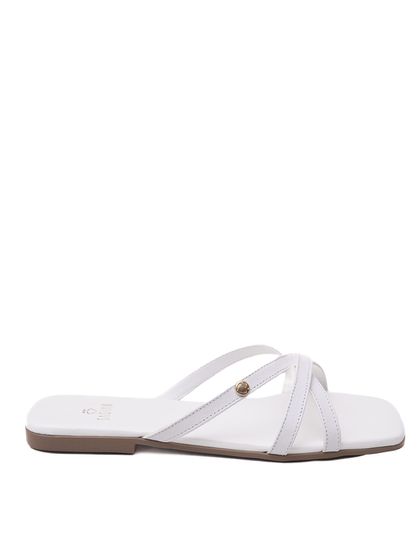 Sandalia Rasteira Branca Tiras em Couro - SAGIAN