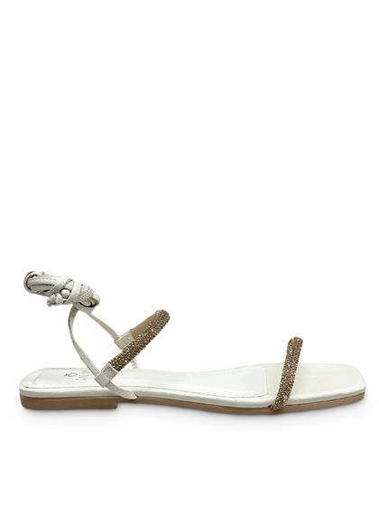 Sandália Rasteira Off White Strass Couro - SAGIAN