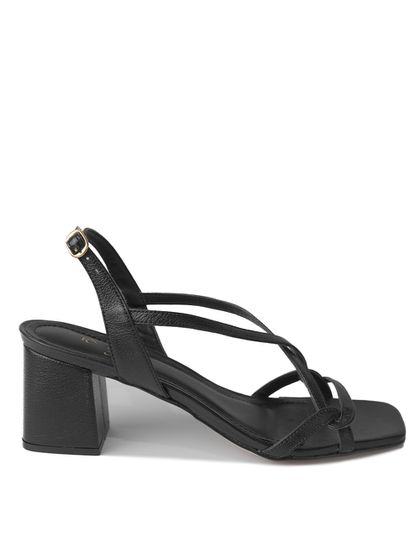 Sandália Preta Salto Bloco Couro - SAGIAN