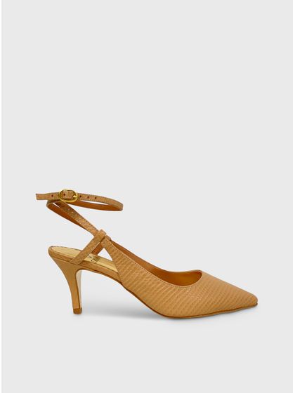 Scarpin Caramelo Slingback Salto Fino Couro - SAGIAN