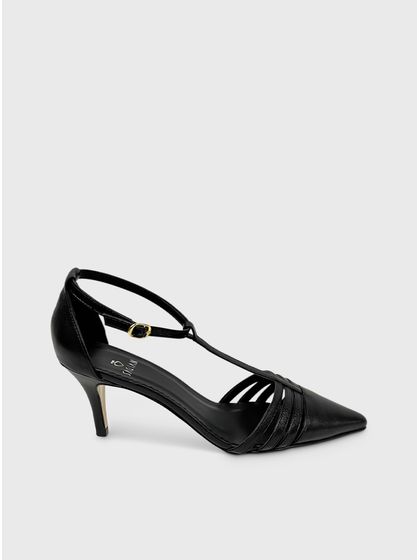 Scarpin Preto Salto Fino Couro - SAGIAN