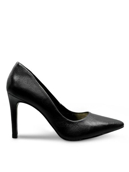 Scarpin Preto Salto Fino Couro - SAGIAN