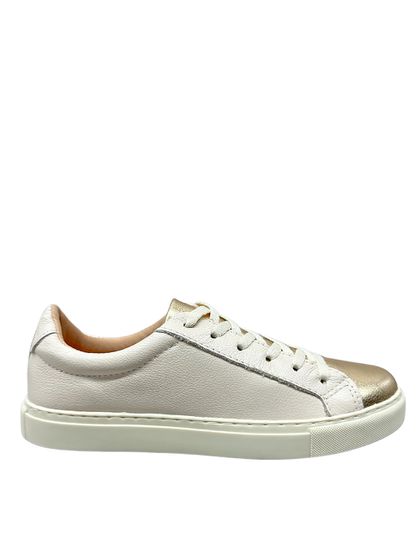 Tênis Confort Feminino Off White/Dourado Couro - SAGIAN