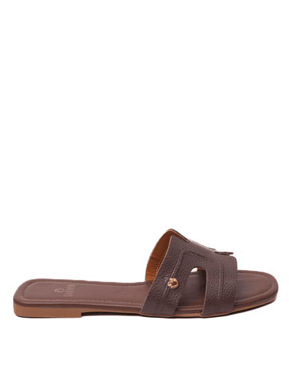 Sandália Rasteira Marrom Couro - SAGIAN