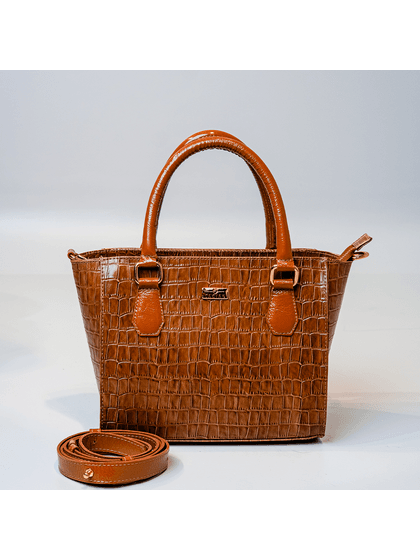 Bolsa Tote Croco Caramelo Couro - SAGIAN