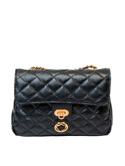 Bolsa Tiracolo Preta Couro Matelassê Média Tati - SAGIAN