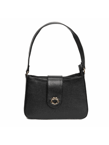Bolsa Tiracolo Preta em Couro Pequena Mari - SAGIAN