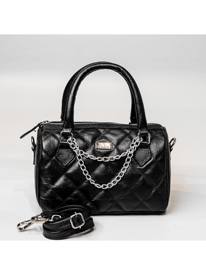 Bolsa Baú Preta Em Couro Pequena - SAGIAN