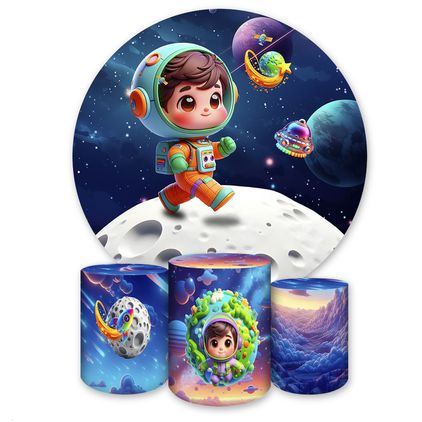 Capa Painel + Trio Capas Cilindros Sublimados Tema Astronauta 2745