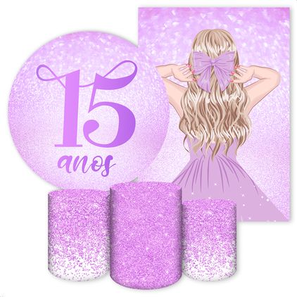 Kit 5 Peças Capa Redonda + Capa Retangular + Trio Capas Cilindros Sublimados Tema 15 Anos 369