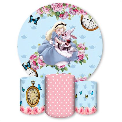 Capa Painel + Trio Capas Cilindros Sublimados Tema Alice Pais Das Maravilhas 203