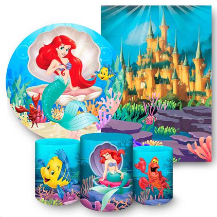 Kit 5 Peças Capa Redonda + Capa Retangular + Trio Capas Cilindros Sublimados Tema Ariel 16