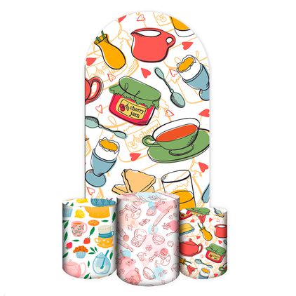Capa Painel Romano Veste fácil + 3 Capas Cilindros Tema Chá de Cozinha 2559