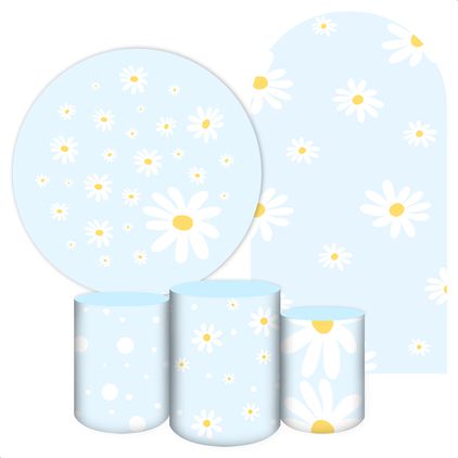 Kit 5 peças Capa Romano Veste Fácil+ Capa Redonda+ Trio Capas Cilindro Sublimados Tema Margaridas 2032