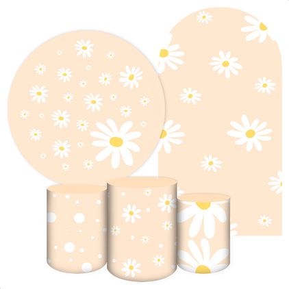 Kit 5 peças Capa Romano Veste Fácil+ Capa Redonda+ Trio Capas Cilindro Sublimados Tema Margaridas 2036