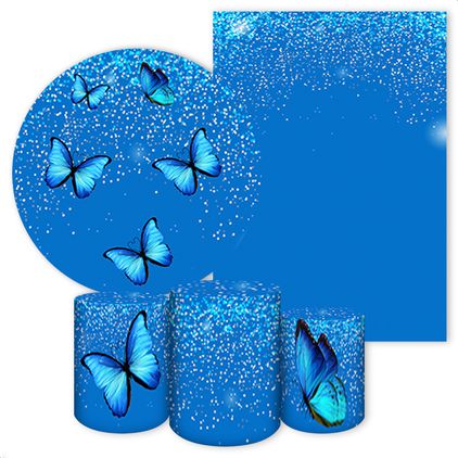 Kit 5 Peças Capa Redonda + Capa Retangular + Trio Capas Cilindros Sublimados Tema Borboleta / Glitter / Adulto / Mulher / Azul / Cinza 30