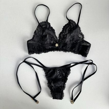 Conjunto lingerie Yasmin renda preto - TRITUÊ