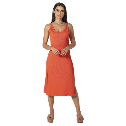 Dress Midi coral com fenda - TRITUÊ