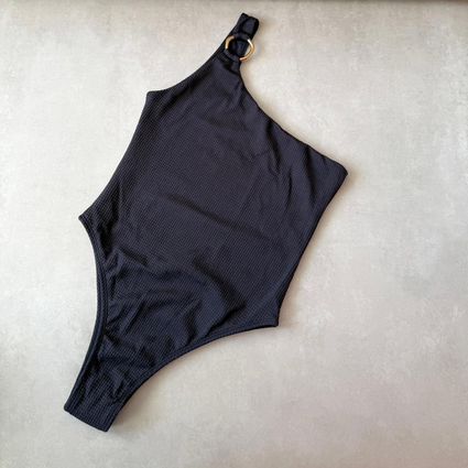 Body Maiô Sunny Preto Textura com Argola Trituê - TRITUÊ