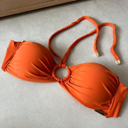Top biquíni Alba laranja tomara que caia argola ba... - TRITUÊ