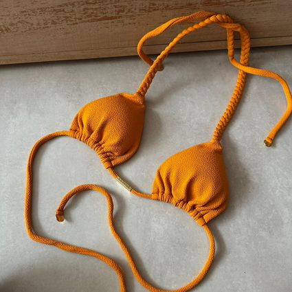 Top avulso cortininha Duna laranja textura trança ... - TRITUÊ