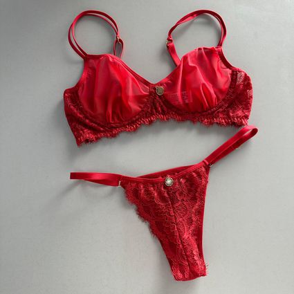 Conjunto lingerie Rebeca renda/tule vermelho - TRITUÊ