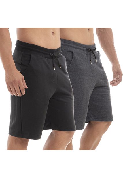 Kit 2 Bermudas Masculinas Shorts Moletinho Black Be...