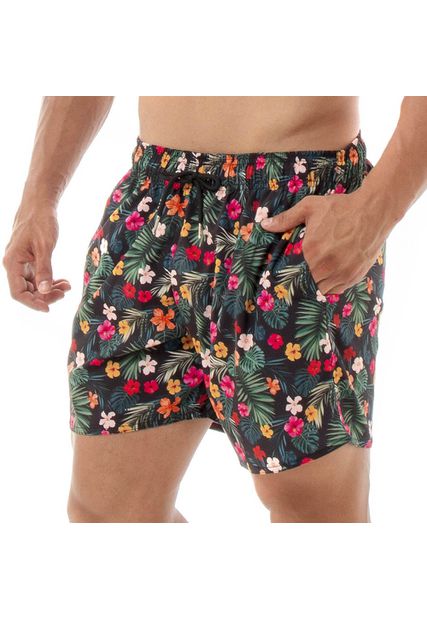 Shorts Masculino Praia Floral Color Black Beast - Black Beast