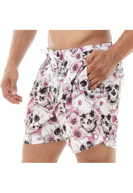 Shorts Masculino Praia Caveira Tropical Black Beast - Black Beast