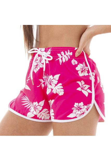 Shorts Feminino Praia Florido Rosa Black Beast - Black Beast