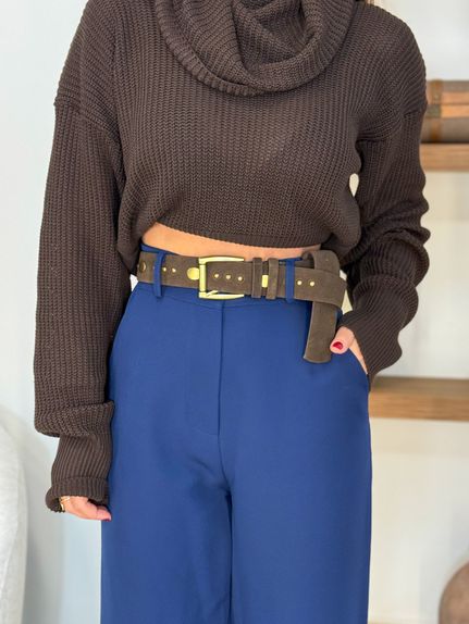 Cinto Metal Camurça Café 