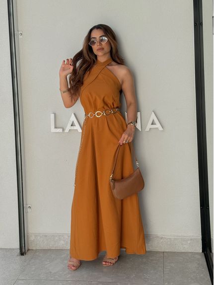 Vestido Midi Frente Única Melina Camelo