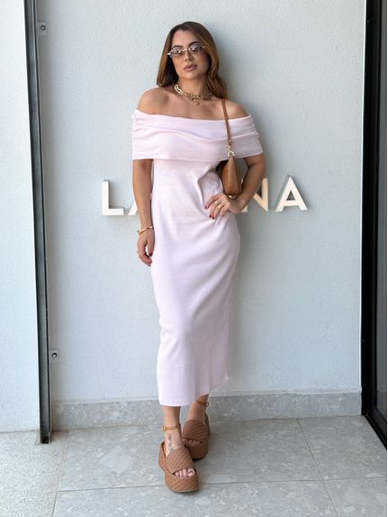 Vestido Canelado Ombro a Ombro Mariah Rosa 
