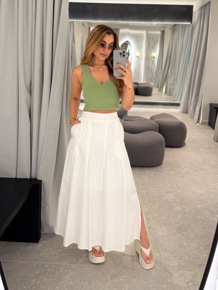 Saia Midi Linho Val Branca