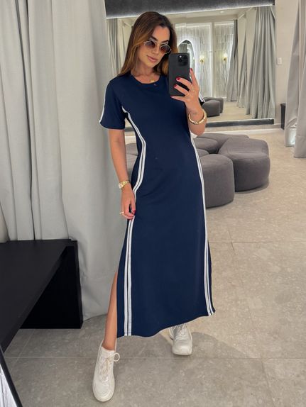 Vestido Manguinha Listra Marinho