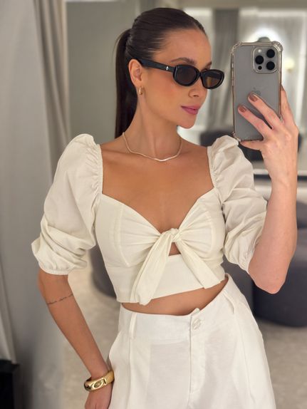 Blusa Tricoline Débora Branca