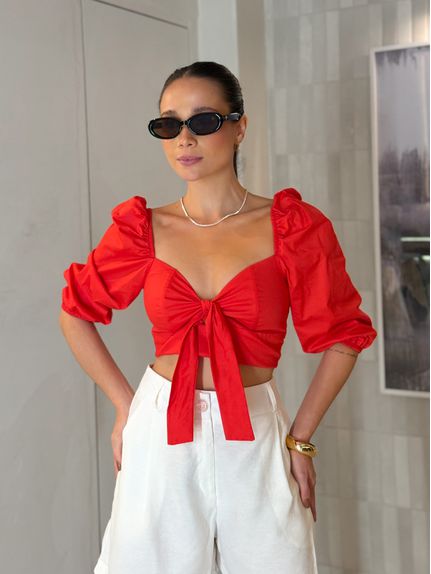Blusa Tricoline Débora Vermelha