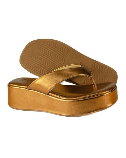 Rasteira Flatform Feminina Em Material Tecnológico Bronze 2054501 - 2054501 BRONZE - Zero Mania