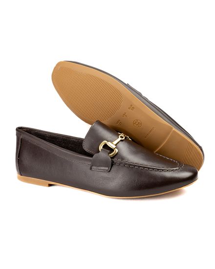 Mocassim Feminino em Couro Com Bridão- 1711050 CAFÉ - 1711050 CAFÉ - Zero Mania
