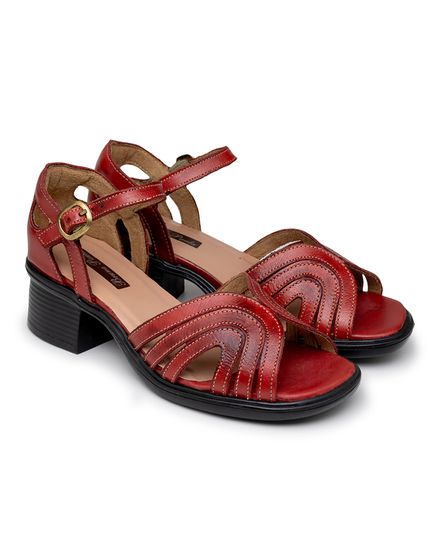 Sandália Confort em Couro de Salto Vermelho 7000 - JF7000 - Zero Mania