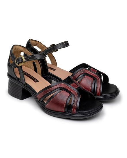 Sandália Confort em Couro de Salto Preto 7001 - JF7001 - Zero Mania