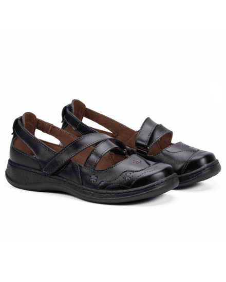Sapatilha Confort em Couro Com Velcro Preta 4008 - JF4008 - Zero Mania