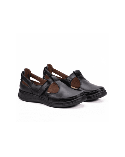 Sapatilha Confort em Couro Com Velcro Preta 4009 - JF4009PRETA - Zero Mania
