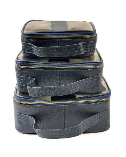 Kit 03 Necessaire em Couro Azul - 005NECESSAIREAZUL - Zero Mania
