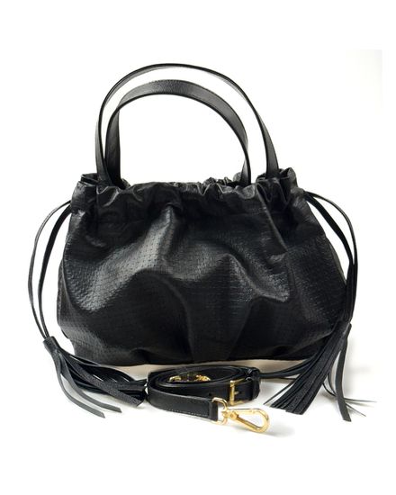 Bolsa Feminina em Couro Texturizado Preta Bambolim - 006PRETABAMBOLIM - Zero Mania