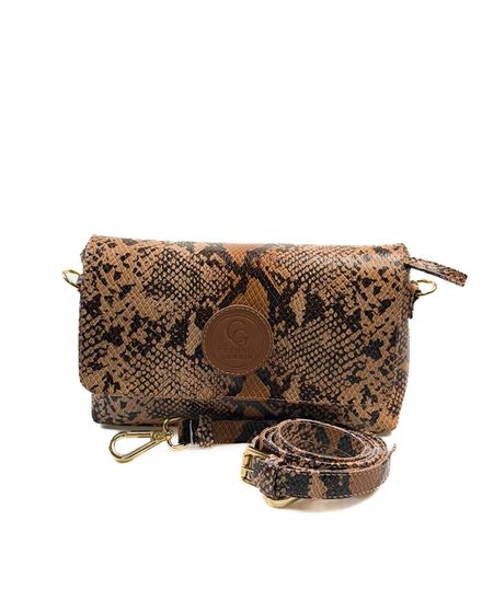 Bolsa Feminina em Couro Texturizado Animal Print Bege Cristina - 010CRISTINAANIMALBG - Zero Mania