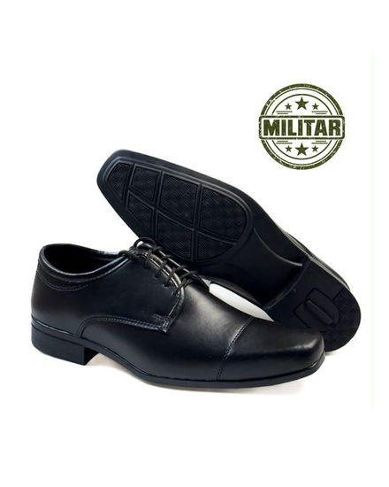 Sapato Social Militar em Material Tecnológico PRETO 1016 - 1016-PRETO - Zero Mania