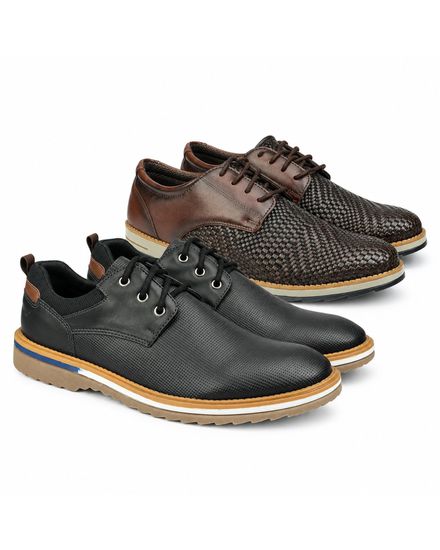 Kit 2 pares em Couro + Sapato Casual Material Tecnológico Preto - KIT229.217 - Zero Mania