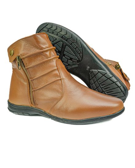 Bota Feminina em Couro Solado Confort com Ziper e Botão 58F165-AMENDOA - 58F165-AMENDOA - Zero Mania