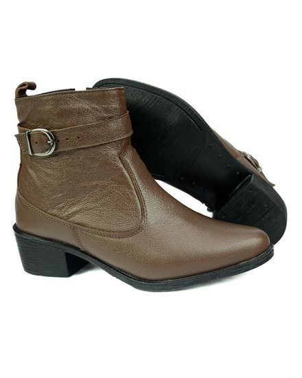 Bota Country Feminina em Couro com Detalhe em Fivela 40F212-CAFÉ - 40F212-CAFÉ - Zero Mania